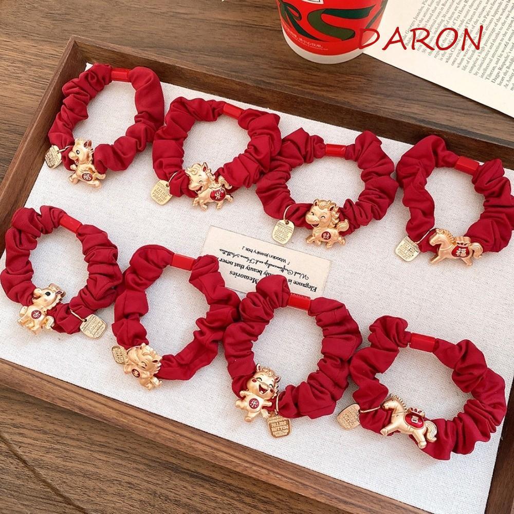 Dây buộc tóc ngựa hoàng đạo DARON, Dây buộc tóc màu đỏ hợp kim, Dây buộc tóc cho bé gái Dây vải màu 