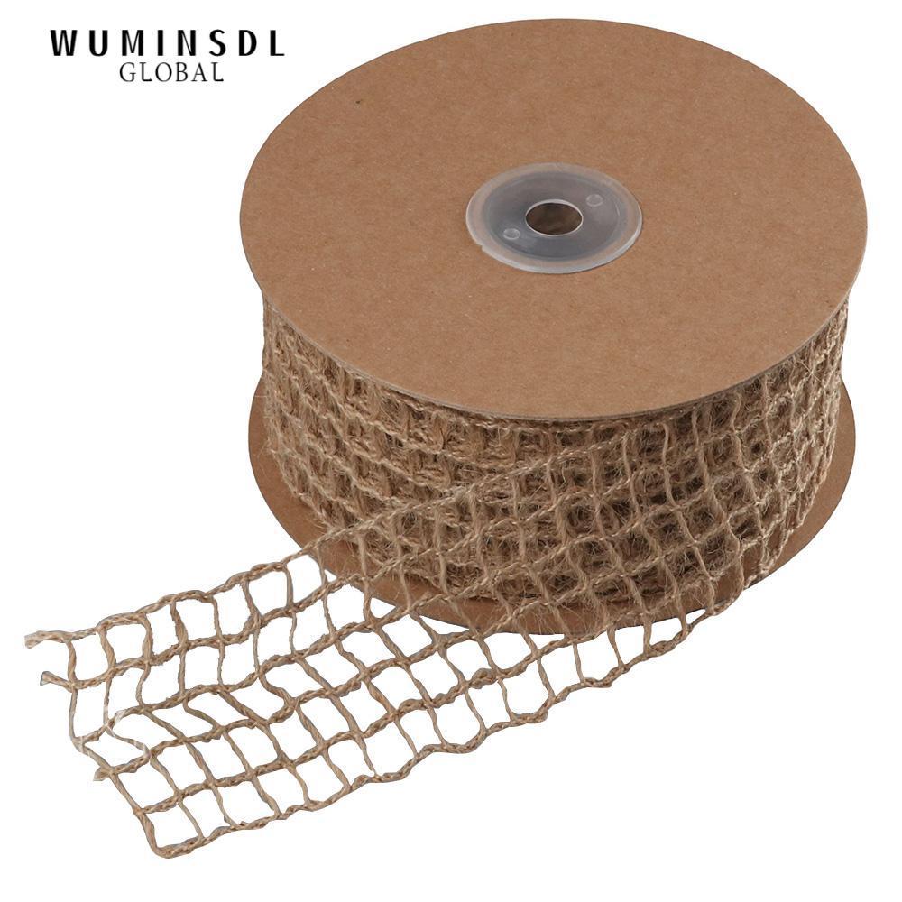 WUMINSDL 1 Cuộn Vải Bố Lưới, Ruy Băng Có Dây Đay 2 Inch, Mở Dệt 10 Mét Mộc Mạc Vải Bố Ruy Băng Gói Q