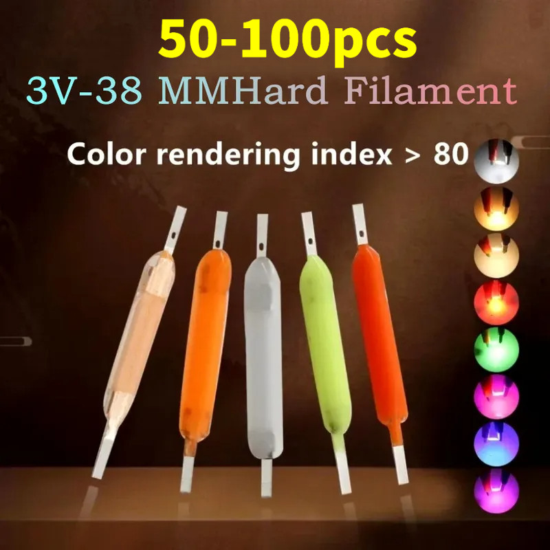 50-100 CÁI 3V 38mm Dây tóc LED Nhiều màu COB Edison Bóng đèn sợi đốt Điốt Phụ kiện để chiếu sáng gia
