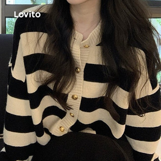  Lovito Áo khoác cardigan casual khóa kim loại Chất liệu mỏng nhẹ tinh xảo Thu Đông màu đen LNA109011 