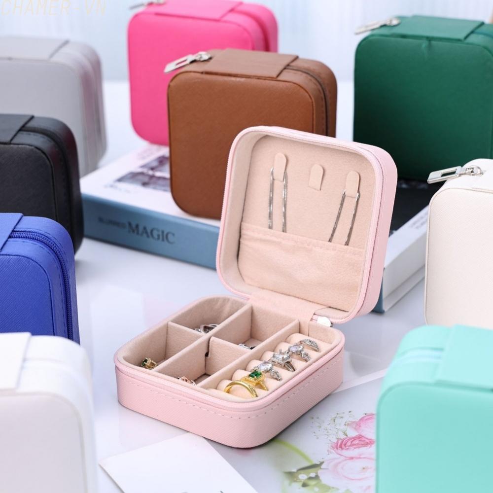 【CHAMER】PU Leather Jewelry Organizer with Zipper Closure Portable for Rings and Earrings【HomeLiving】