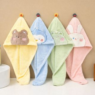 Khăn quấn tóc san hô khô nhanh, thêu hình thú dễ thương