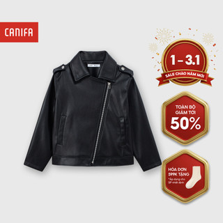  Áo khoác da unisex trẻ em CANIFA dài tay cổ bẻ khóa kéo 3OT25C001 