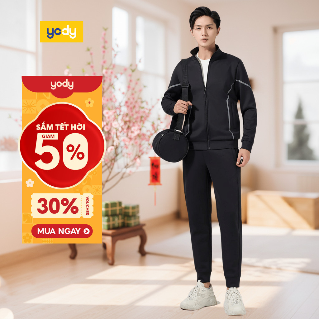Bộ đồ thể thao nam Yody set đồ thu đông áo khoá kéo thoải mái năng động SDM7006