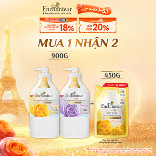   TẶNG Túi 450G  Sữa tắm hương nước hoa Pháp Enchanteur Deluxe 900g - Mềm mịn như lụa Lưu hương 24H  Tặng mùi ngẫu nhiên  
