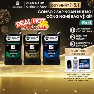  Combo 2 Sáp ngăn mùi cho nam Romano 50g - Khử mùi 72H lưu hương Ý dài lâu 