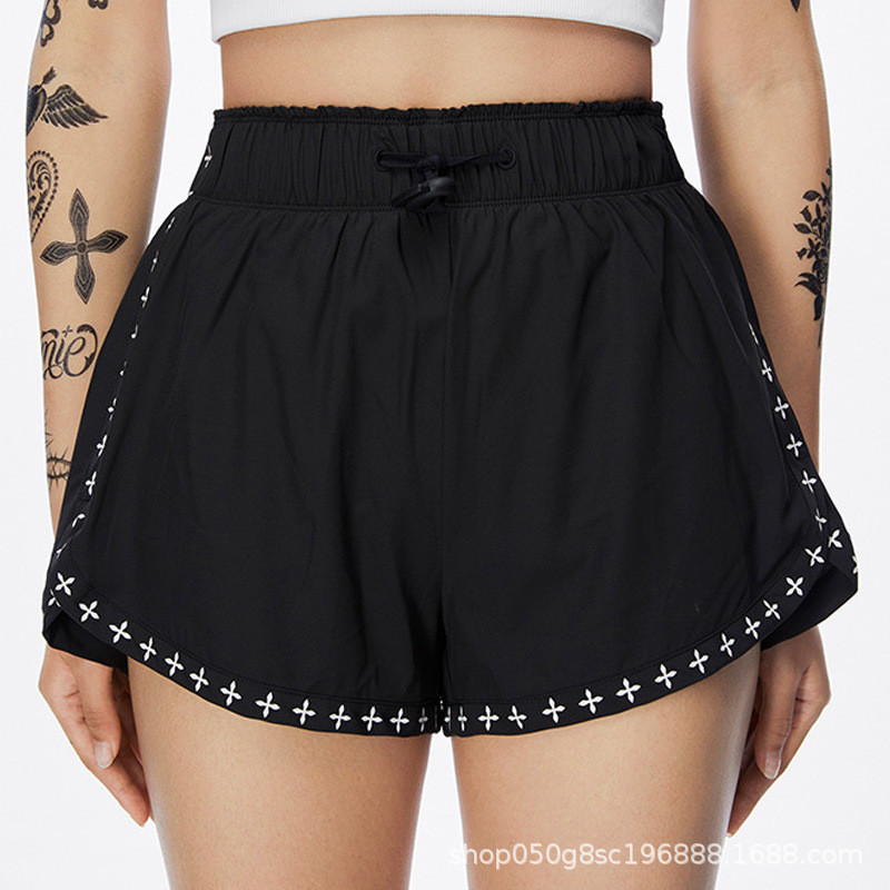 SMFK Dark Dance Troupe Jogging Pants for Women, Summer Casual Sports Quick-Dry Black Wide-Leg Shorts