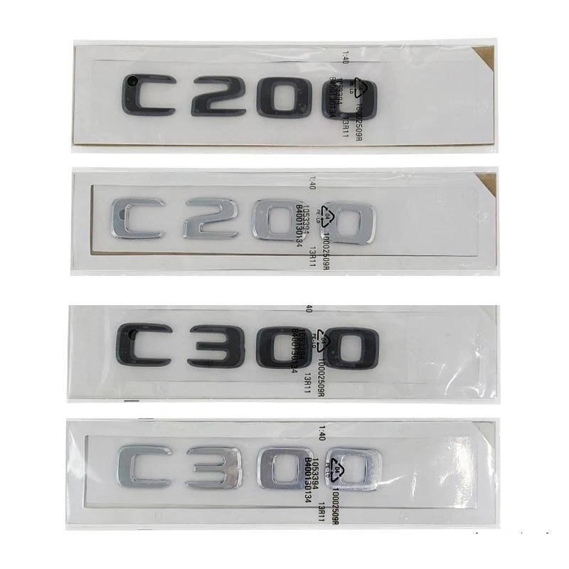 3D ABS Chrome Đen C300 Logo C200 Biểu Tượng Chữ Cái Miếng Dán Xe Cốp Huy Hiệu Cho Xe Mercedes Benz C