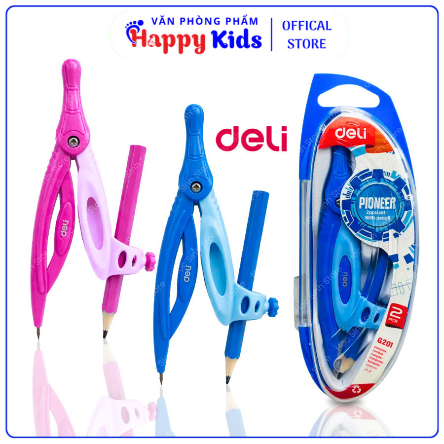 Compass G20102 Hiệu Deli Thiết Kế Chắc Chắn, Chất Liệu Nhựa Cao Cấp, Màu Nam & Nữ - VPP HAPPYKIDS