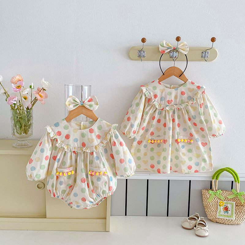 New Baby Clothes Spring and Autumn Clothing Long Sleeve Butt Wrap Clothes Girls Sweet Polka Dot Dres