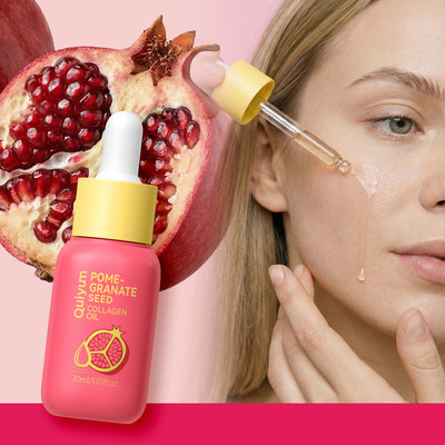 Dầu dưỡng da mặt Collagen hạt lựu QUIYUM 30ml với dầu hoa hồng & Vitamin E để chống lão hóa làm sáng da sâu - Dầu cơ thể & mặt Không nhờn Hấp thụ nhanh Đa năng B
