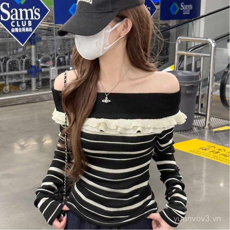 Nước Giặt Andy Velvet - Áo Len Sọc Xù Một Vai Thời Trang Nữ