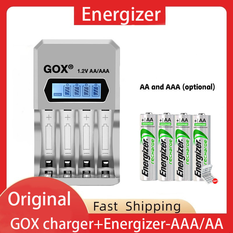 1.2V AA / AAA Ni-Mh Energizer Rechargeable Battery With UK Plug 4 Slots LCD Screen Smart Battery Cha