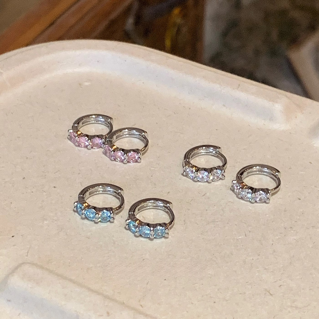 Colorful zirconia stud earrings daily Hot-selling items pink Zirconia Exquisite Double Stone Earring