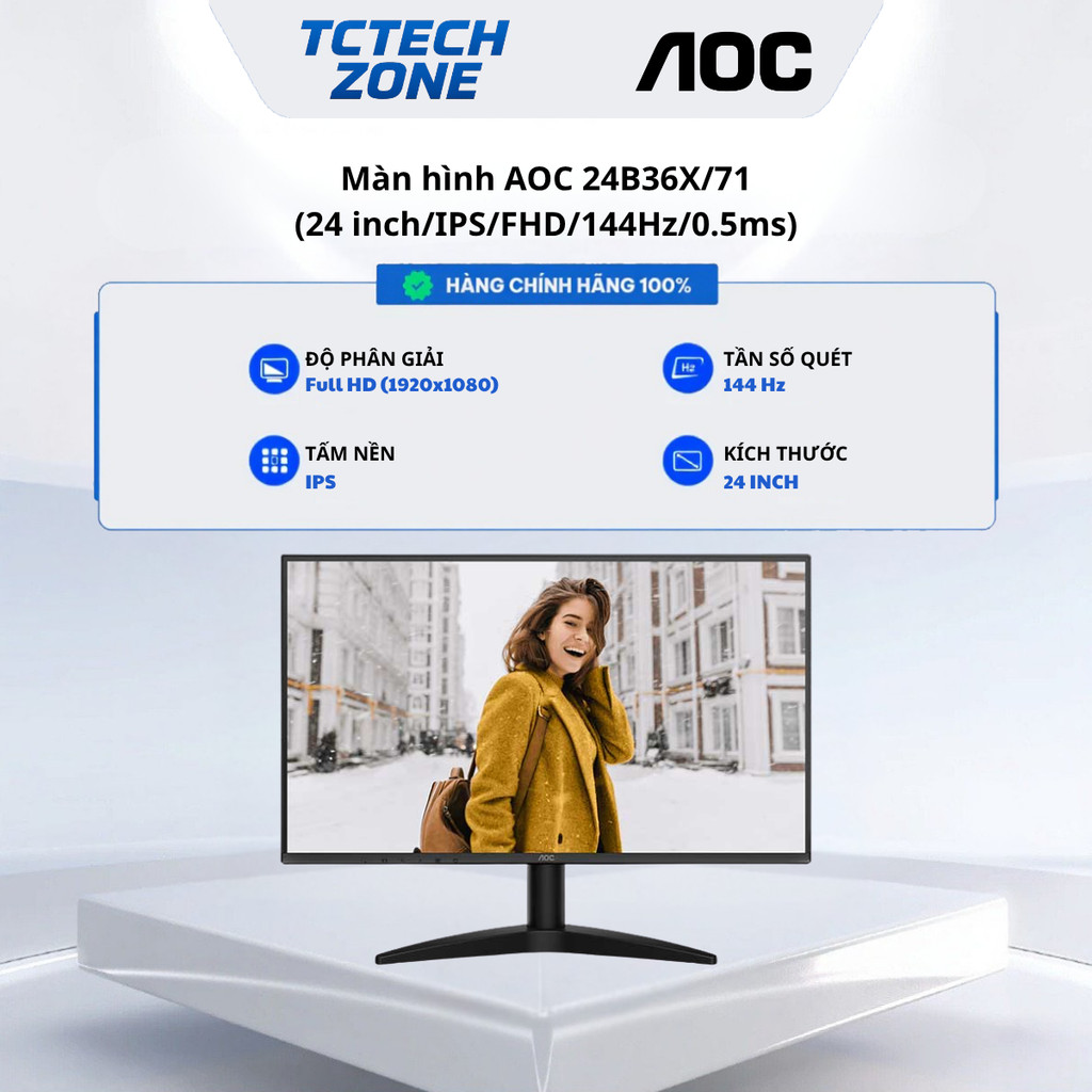 Màn Hình AOC 24B36X  (23.8 inch - IPS - FHD - 144Hz - 0.5ms) Chính Hãng 100%