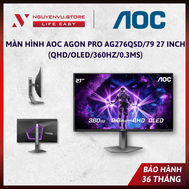 [CHÍNH HÃNG] Màn Hình Gaming AOC AG276QSD 27 inch 2K (QHD/OLED/360hz/0.03ms) - [BẢO HÀNH 3 NĂM]