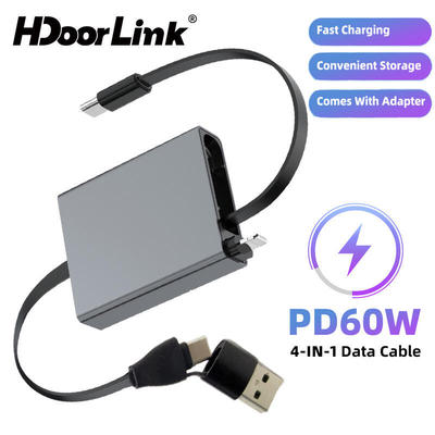 HdoorLink Cáp sạc nhanh 60W rút gọn co giãn USB / Type C sang Type-C / iOS Dây dữ liệu cho điện thoại Laptop