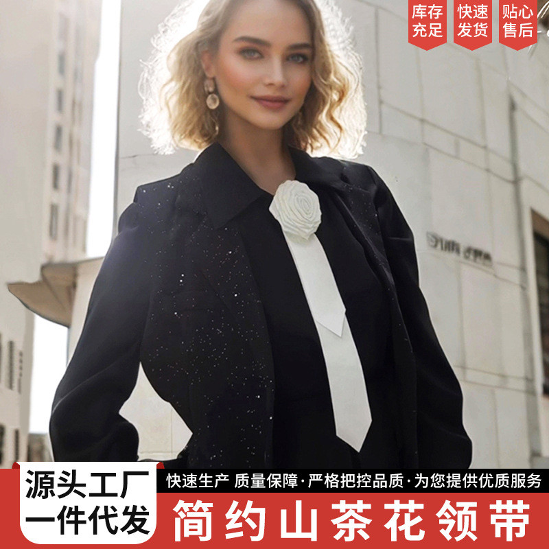 2025 Hoa Hồng Trắng Nơ Thắt Nơ Hoa Cao Cấp Cảm Giác Tính Khí Lắp Ráp Corsage Thổ Cẩm 2025 Mới Trắng 