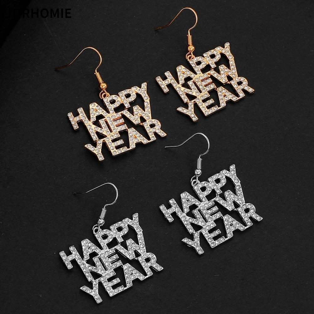 JURHOMIE Earring Set - Thiết kế chữ thanh lịch sáng tạo, earings thời trang dát kim loại vàng/bạc ch