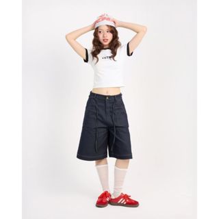   Quần short denim dáng lửng ống rộng phối chỉ nổi THE C.I.U quần short jean nữ - Nova Capri Pants 