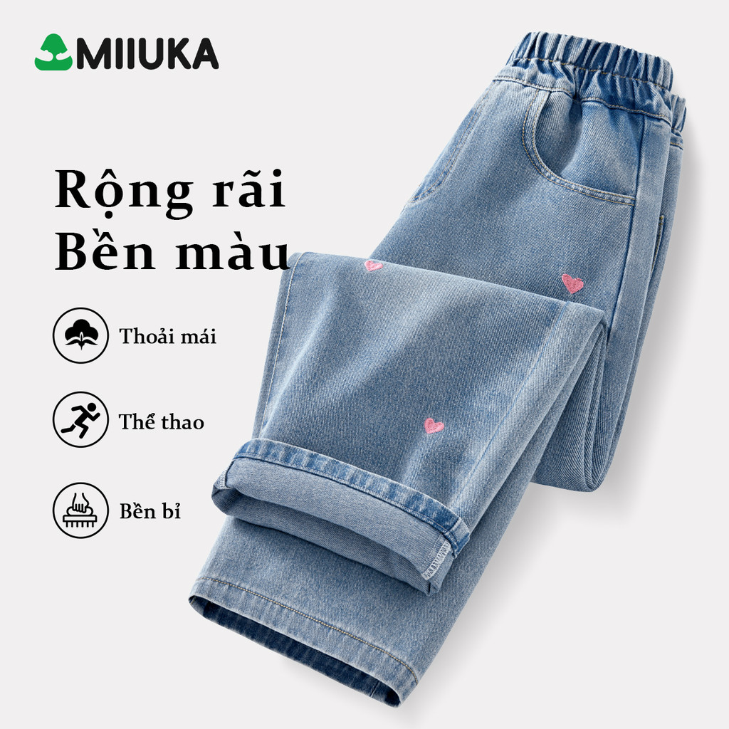 MIIUKA quần bò bé gái thêu hình dáng rộng quần jean ống rộng trẻ em hàng mới (CXKTNZK)