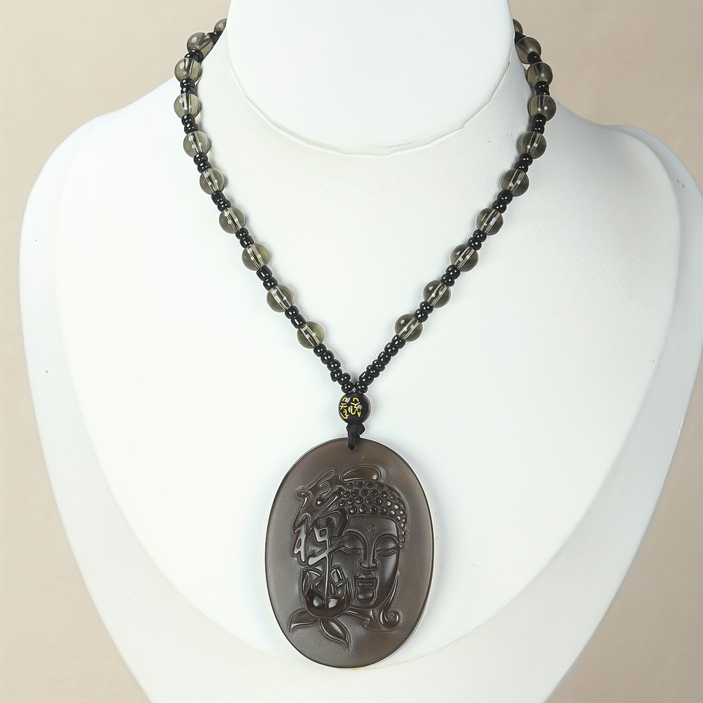 Mặt dây chuyền Phật Obsidian đá phù hợp thời trang, Obsidian đá kết cấu phong phú được chọn lọc, đượ