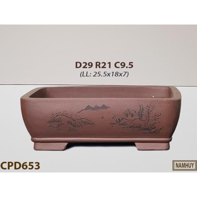 Ang chữ nhật bo góc gốm tàu CPD653, kích thước 29x21x9.5 cm lọt lòng 25.5x18x7 cm, chậu bonsai cao c