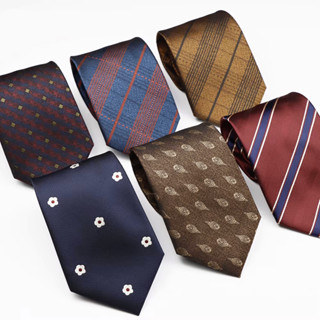 Cà vạt nam cổ điển sọc hoa họa tiết, dây buộc 8cm, màu đỏ xanh dương, phù hợp văn phòng và đám cưới