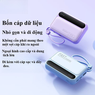 Sạc Dự Phòng 20000mAh Tích Hợp Dây Sạc Tiện Lợi Màn Hình LED Kèm 4 Cáp Sạc Tiện Lợi