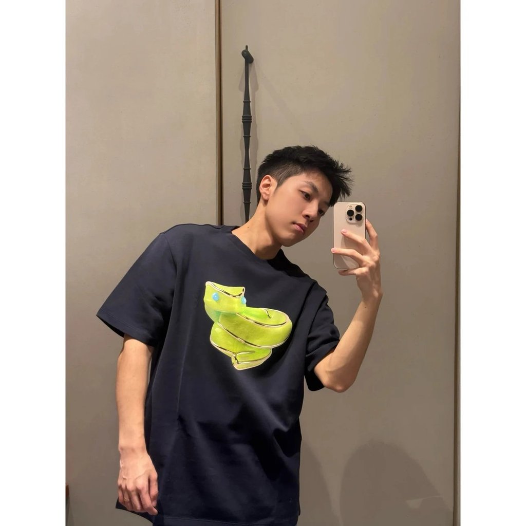 Lo* cartoon snake Digital Direct Injection Loose Small Neckline Solona Fabric Short Sleeve T Shirt