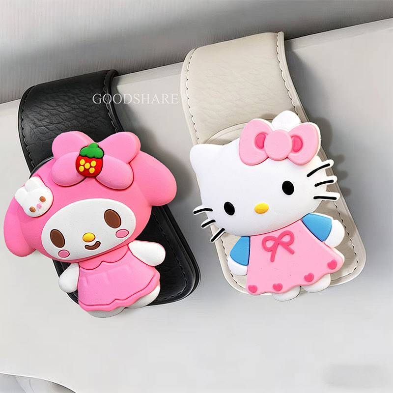 【Ready Stock】 Car Glasses Clip Cute Hello Kitty Sun Visor Storage Car Main Driving Glasses Case Car 