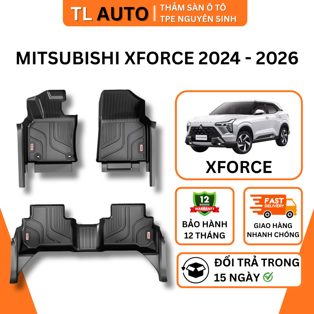 Thảm Lót Sàn Mitsubishi Xforce, Thảm Lót Sàn TPE Tràn Viền Bậc Cửa, Không Mùi, Dễ Vệ Sinh