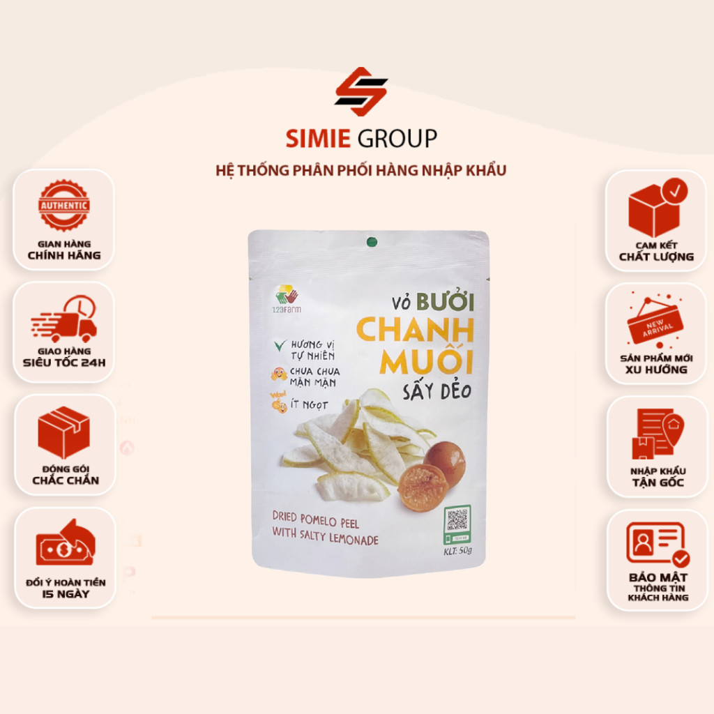 Vỏ Bưởi Chanh Muối Sấy Dẻo 123Farm - GÓI 50g