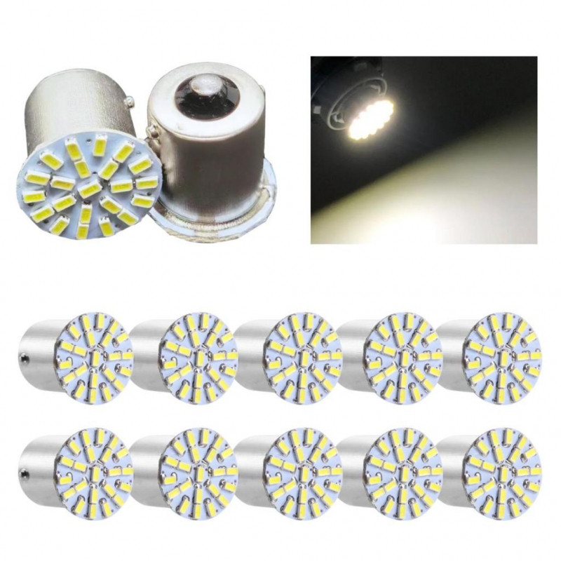 Bộ 10 Đèn 22 LED Ba15s P21w 1156 1141 Trắng 3014 12v