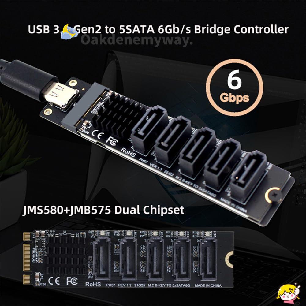 Bộ chuyển đổi OAKDENEMYWAY Type C sang SATA, Bộ nâng PCI-E đa cổng JMB575, Cắm và chạy 6Gbps Thẻ mở 