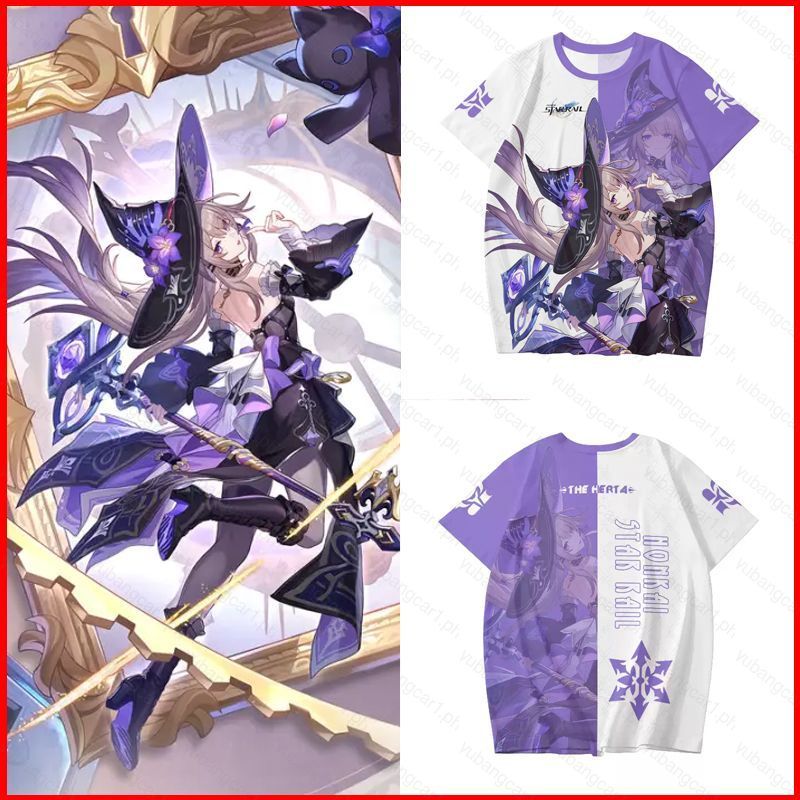 Áo thun cosplay Herta Honkai Star Rail, vải họa tiết đầy màu sắc, phù hợp mùa hè