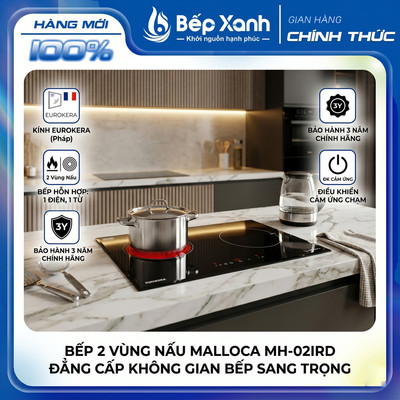 [TẶNG BỘ NỒI INOX 10 MÓN] Bếp 1 từ 1 hồng ngoại Malloca MH-02IR D - Mặt kính EuroKera, công suất 4000W