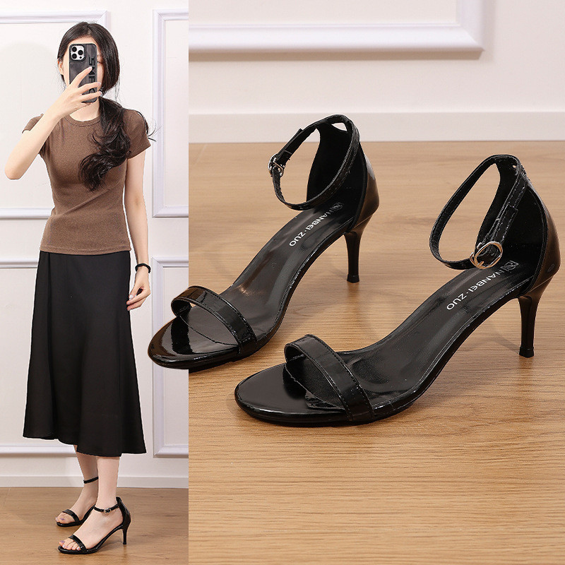 0 Giày Sandal Cao Gót Thời Trang Pháp Phong Cách Cổ Tích Đen Giày Sandal Đơn Giản Giày Cao Gót