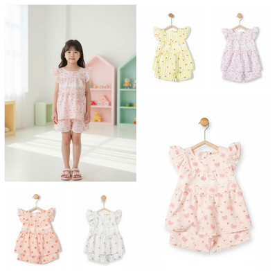 Bộ mùa hè mềm mát quần cạp chun LITIBABY cho bé gái 2 size 23kg - 50kg