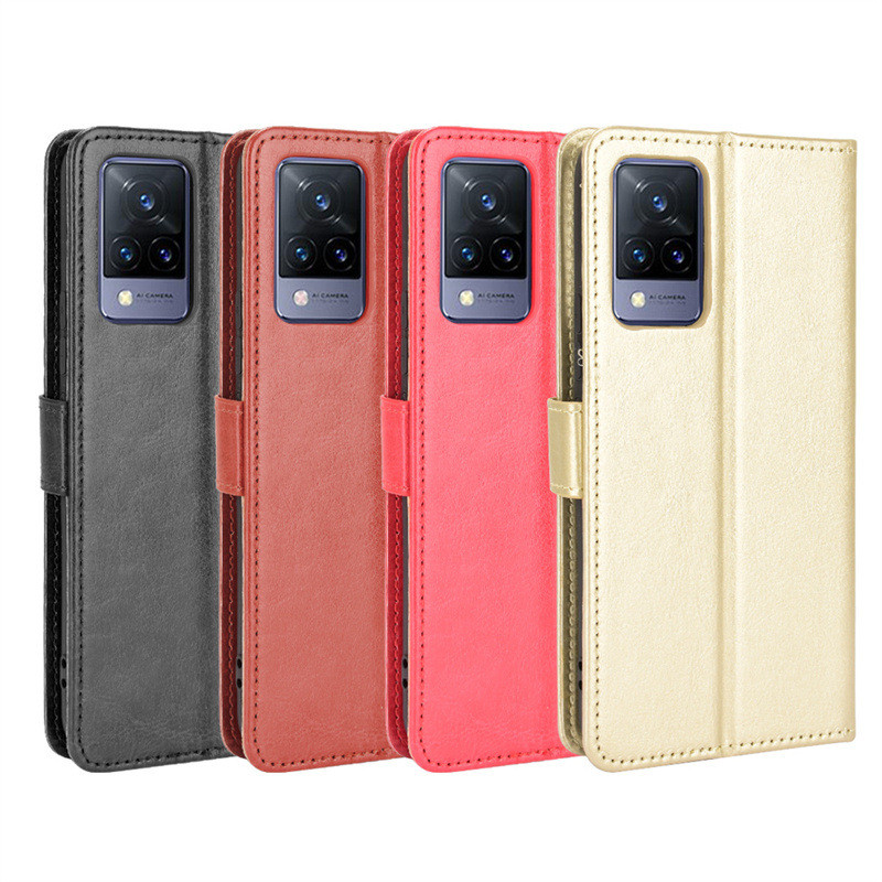 Thích hợp cho vivo V21 Ốp Điện Thoại V21 4G Điện Thoại Da Flip Card Bảo Vệ V21 5G Crazy Horse Da Họa