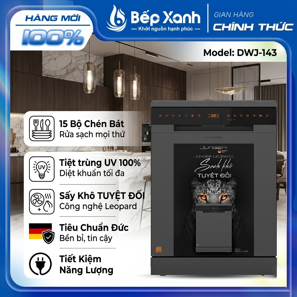 DWJ-143 | Máy Rửa Bát Junger Leopard DWJ-183-VG/ DWJ-143-VG(15 Bộ) - Hàng Thái Lan, Chính hãng
