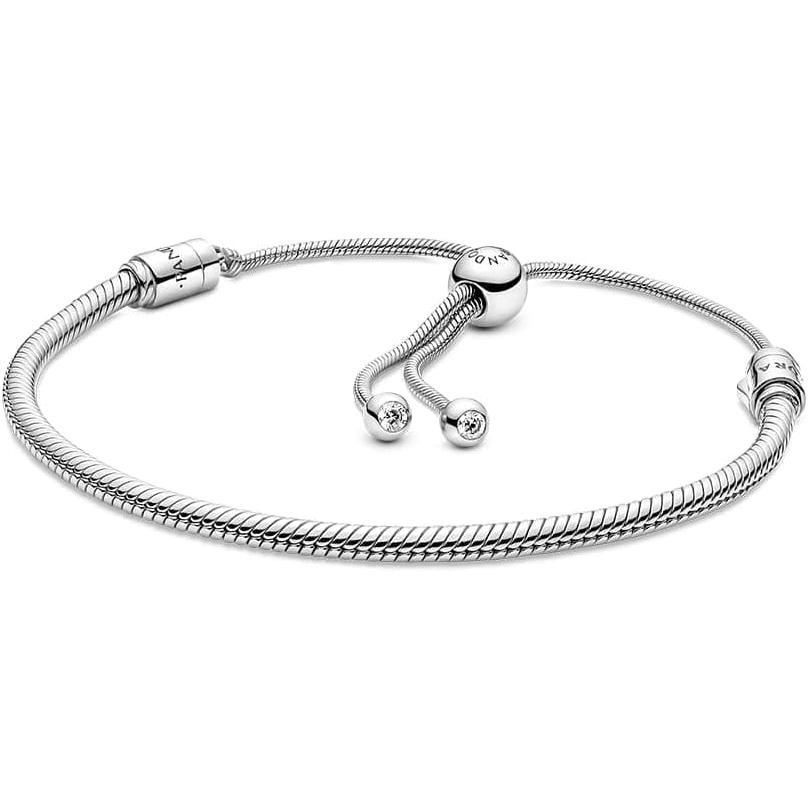 Pandora Moments Snake Chain Slider Bracelet - Bạc sterling và cubic zirconia trong suốt, size 11 inc