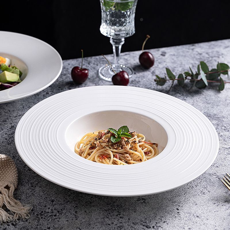 Nguyên Chất Trắng Gốm Pasta Đĩa UFO Ống Hút Mũ Đĩa Pasta Tấm Súp Phong Cách Phương Tây Nhà Hàng Phươ