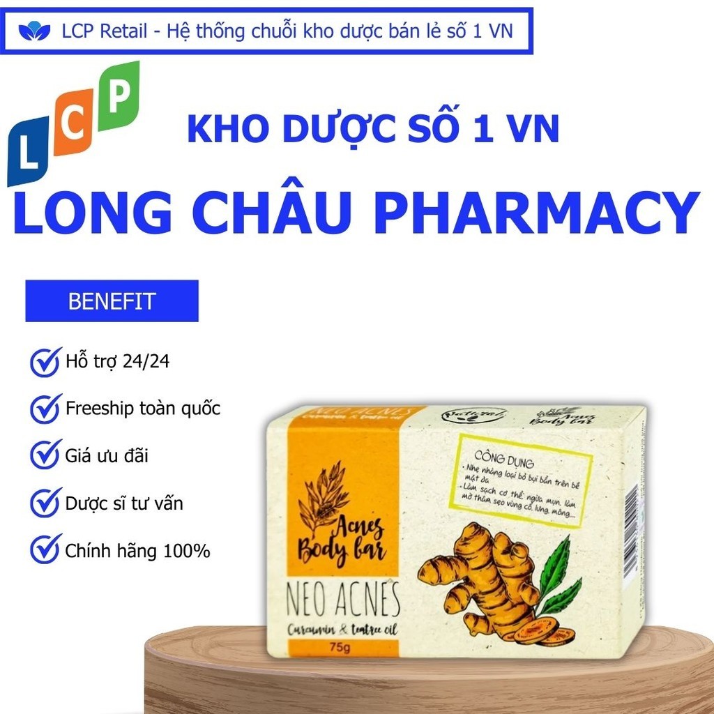 Xà phòng tắm La Beauty Acnes Body Bar hỗ trợ trị mụn, nghệ Curcumin và tinh chất dầu tràm (75g)