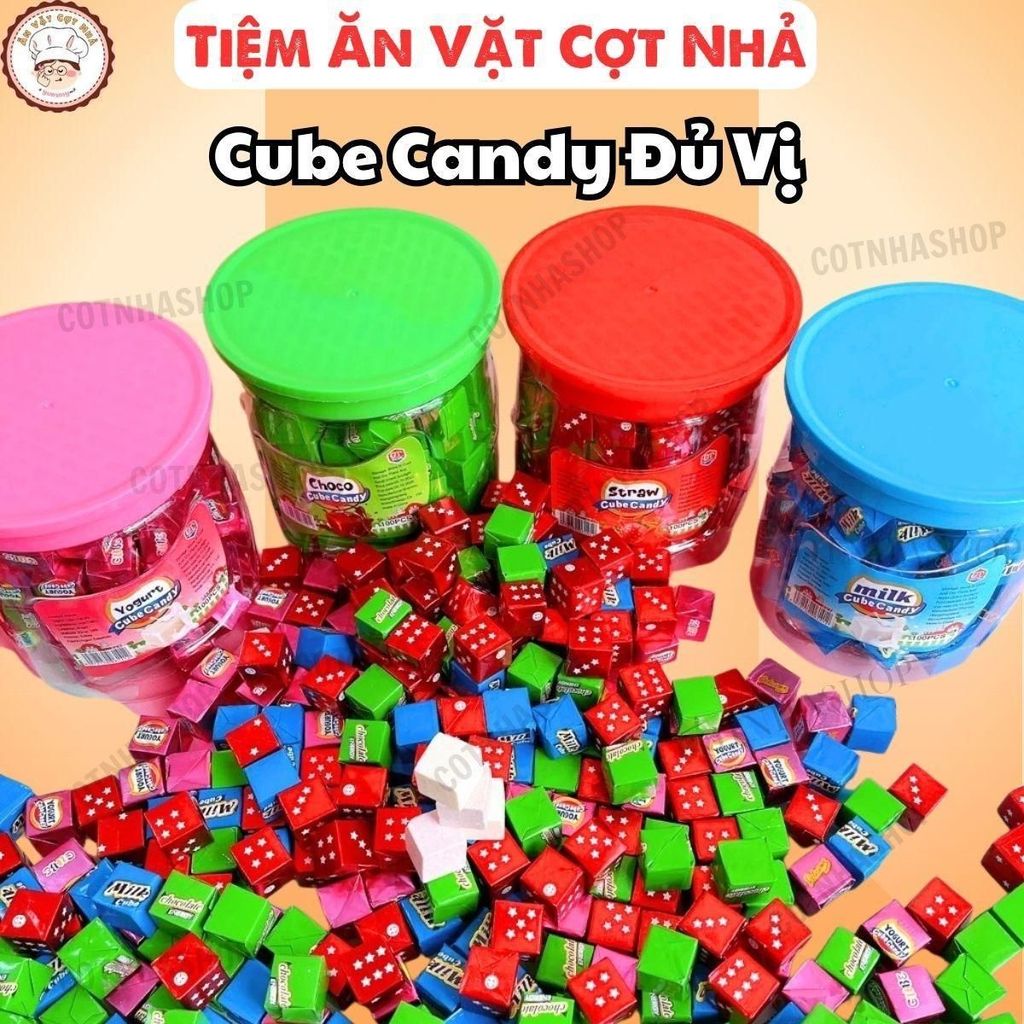 Combo 100 viên Kẹo Choco Cube Candy Vị choco, Vị Sữa, Vị dâu, kẹo choco cube ăn vặt