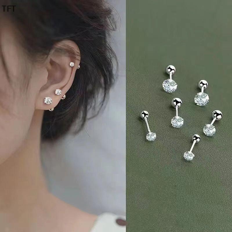 (FTT) 1Pair Zircon Earring for Women Ear Bone Nail Cartilage Earring Spiral Stud Earring Body Jewelr