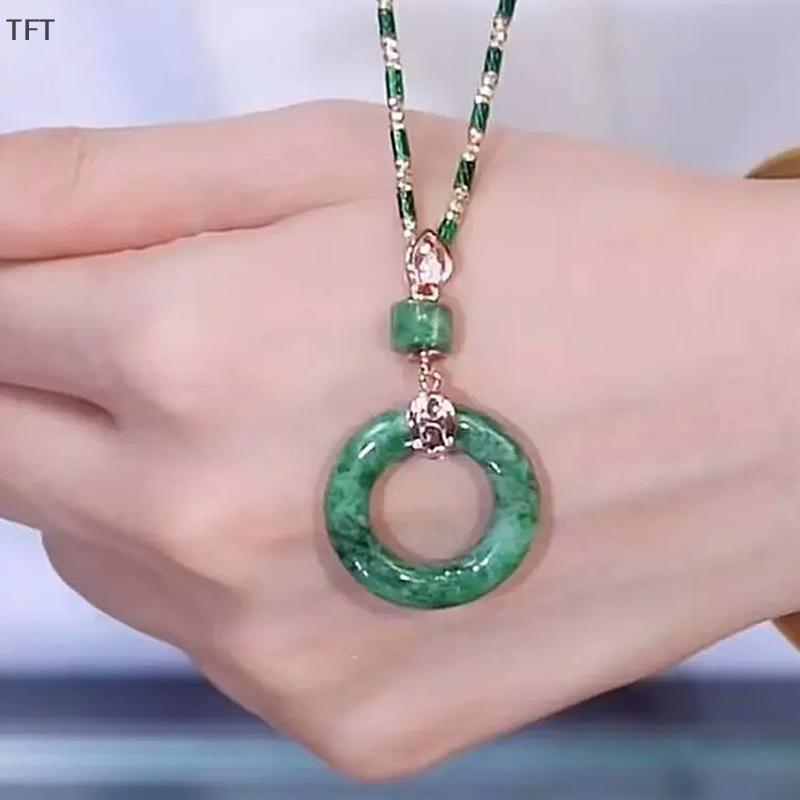(FTT) Vintage Bamboo Necklace with Imitation Jade Pendant - Sun Totem Necklace - Flower Collar Neckl