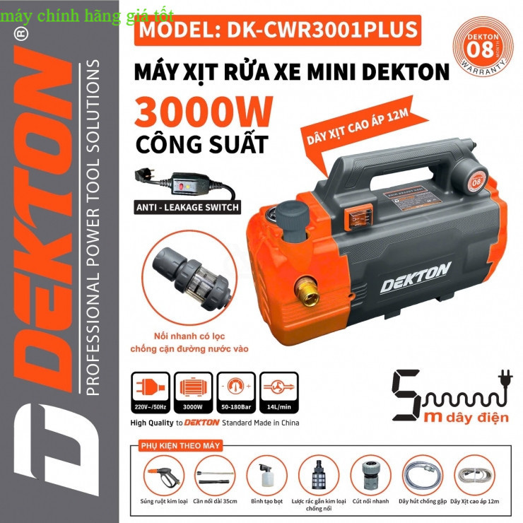 Máy Rửa Xe Chỉnh Áp DEKTON DK-CWR3001PLUS 3000W - Có Công Tắc Chống Giật - Phiên Bản Nâng Cấp Máy ch