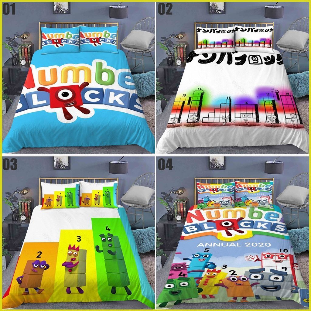 SY3 Numberblocks Bộ chăn ga gối 3in1 Bộ chăn ga trải giường Vỏ gối Phòng ngủ Thoải mái có thể giặt đ