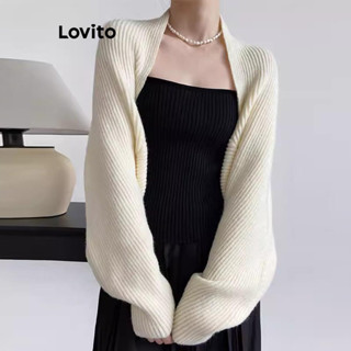  Lovito Áo len Cardigans giản dị cơ bản dành cho nữ LNE37018  Kaki   Mai   Đen  